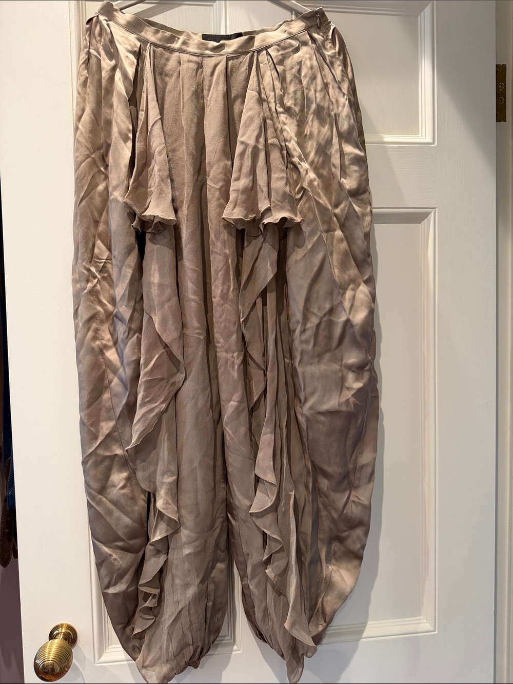 Zara Taupe Wide-Leg Ruffled Harem Pants